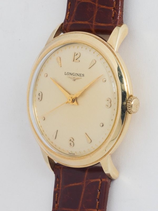 Longines 14K YG Oversize Guilloche Dial circa 1950’s