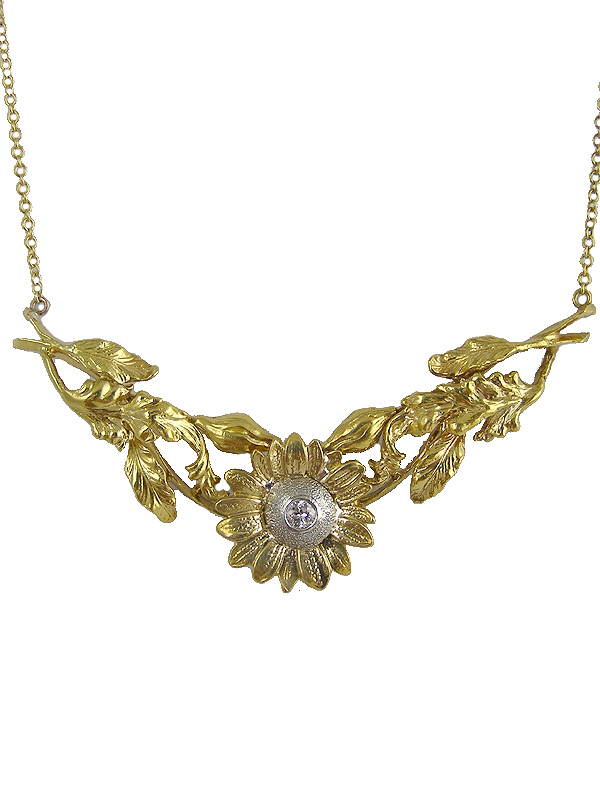 Yellow Gold Diamond Sunflower Necklace