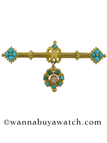 Etruscan Bar Pin Turquoise & Diamond 36482