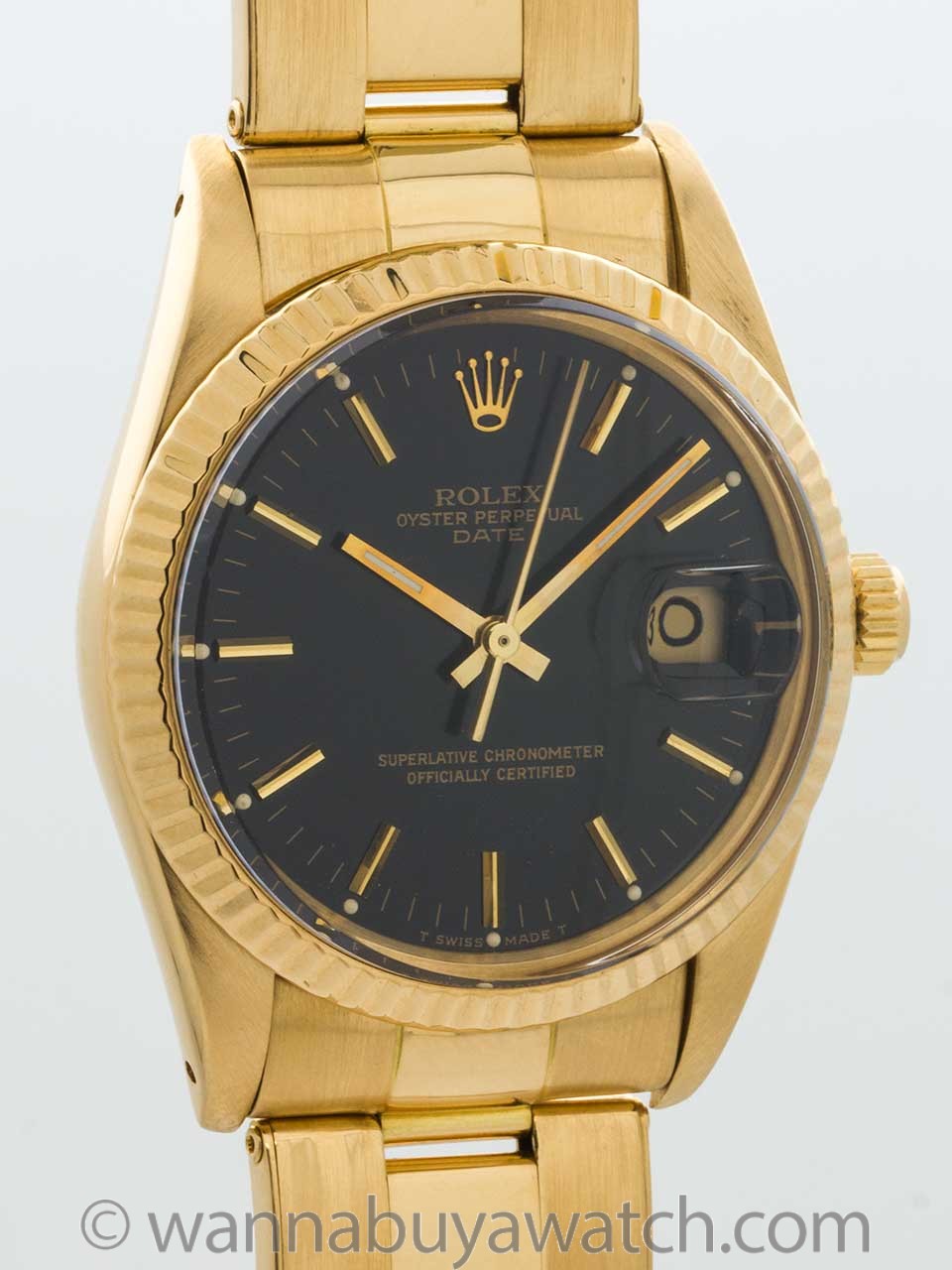 Vintage Rolex 15038 Oyster Perpetual Date 18K Yellow Gold LV Band 34