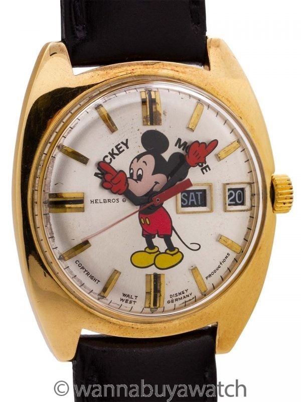 Helbros 17 Jewel Automatic Day Date Mickey Mouse circa 1970's