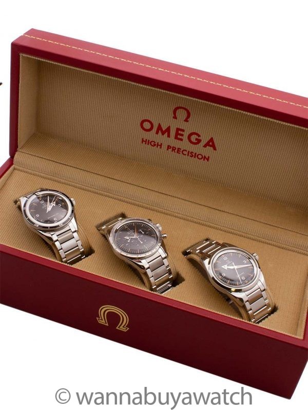 Omega 1957 Trilogy Set, Speedmaster, Seamaster, & Railmaster BRAND NEW UNWORN 2017 B & P