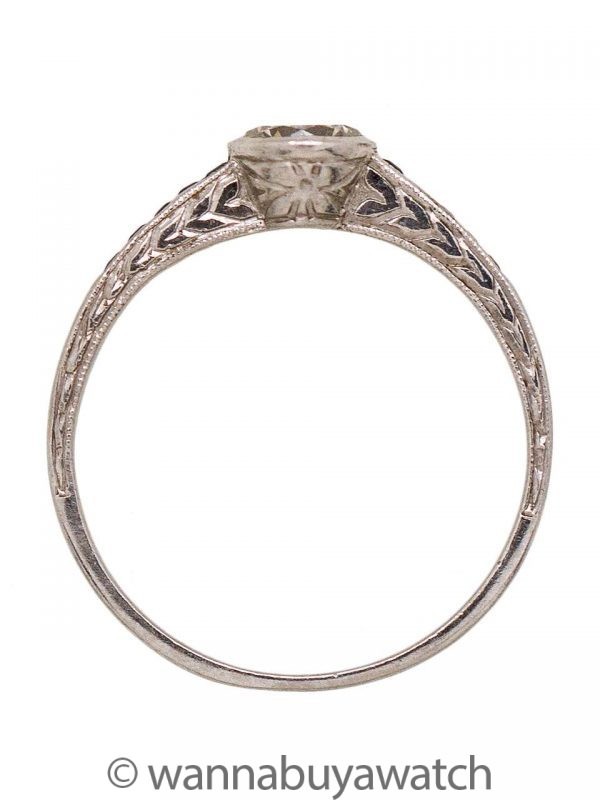 Platinum Engraved Engagement Ring 0.45ct Round Brilliant J-SI2