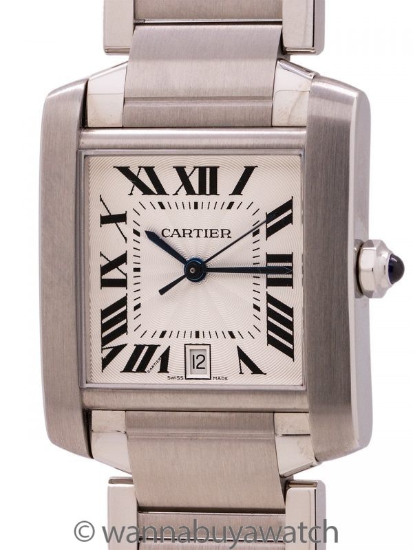 Cartier SS Tank Francaise Man's Automatic circa 2000's Box & Papers