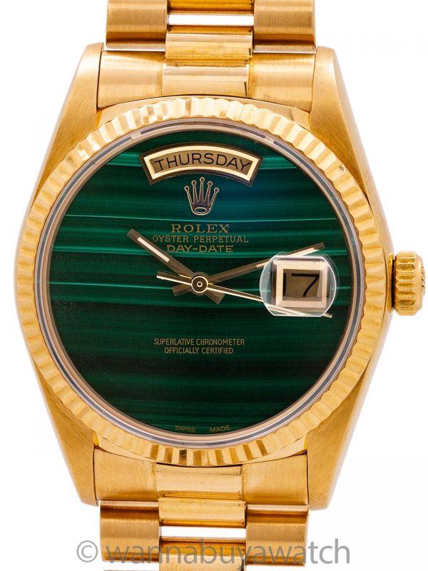 Rolex Day Date President 18K YG ref 18038 circa 1986 Custom Malachite Dial