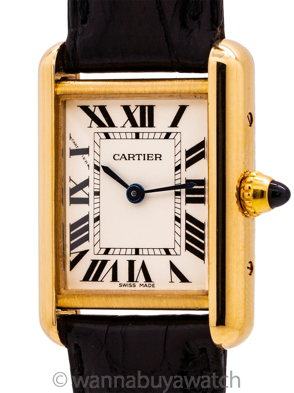 Cartier Tank Louis Ladies 2442 18k Yellow Gold Mint Leather Strap