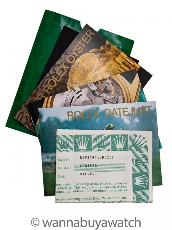 Lady Rolex Datejust ref 69174 circa 1999 Box & Papers