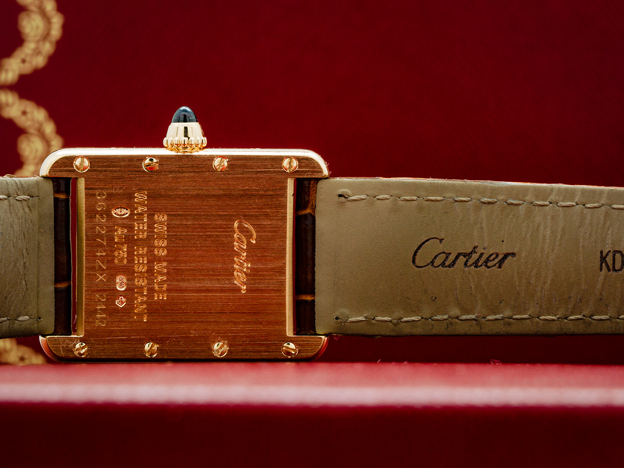 Cartier Tank Louis Women's 2442 18k Yellow Gold Mint Leather