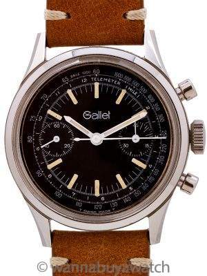 Gallet Stainless Steel Military Style Chronograph circa 1960’s