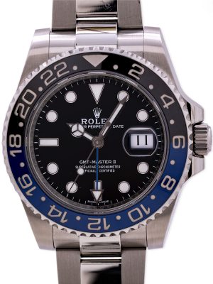 Rolex SS GMT-Master II "Batman" ref 116710BLNR full set preowned with Rolex warranty card dated 2018.