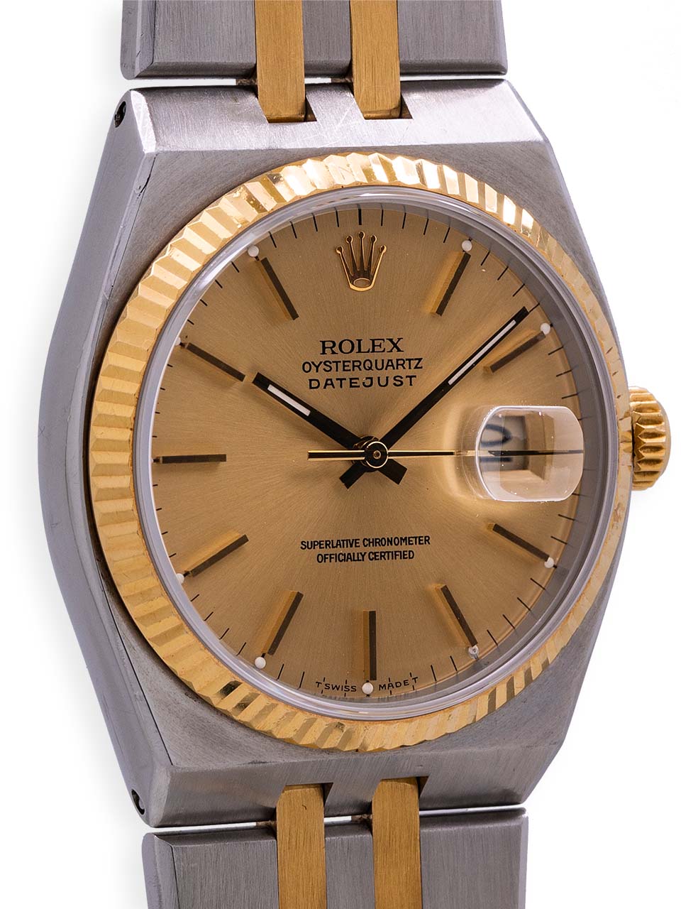 granske Blåt mærke Staple Rolex Datejust ref 17013 SS & 18K Oyster Quartz circa 1987